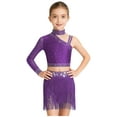 thumbnail image 3 of Haitryli Big Girls 2 Piece Crop Top with Feather Skirts Jazz Latin Dance Ballet Gymnastics Dance Outfits Purple 14, 3 of 4