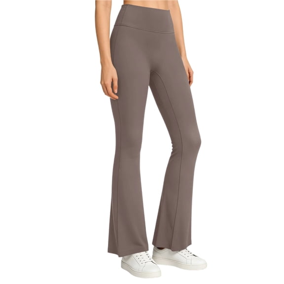 hlysgo Womens Leggings Yoga Pants High Elastic Waist Tummy Control Flared Trousers Workout Gym Soft Comfy Pant with Pockets Coffee,XL