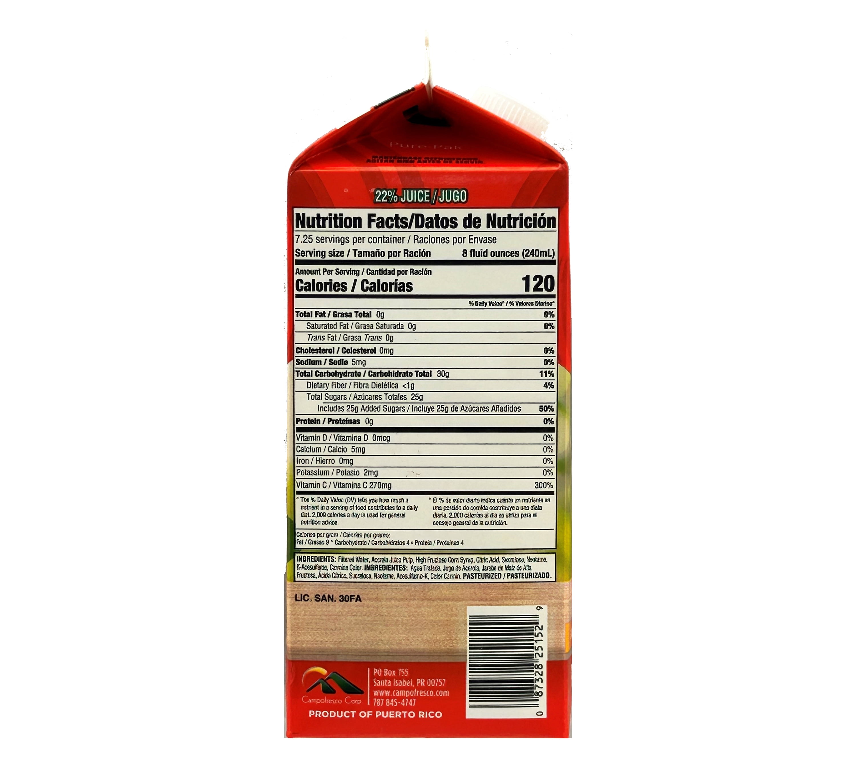 Caribik Sun Acerola Nectar Premium, 300% Vitamin C, 58 fl oz, Fruit Refrigerated Juice