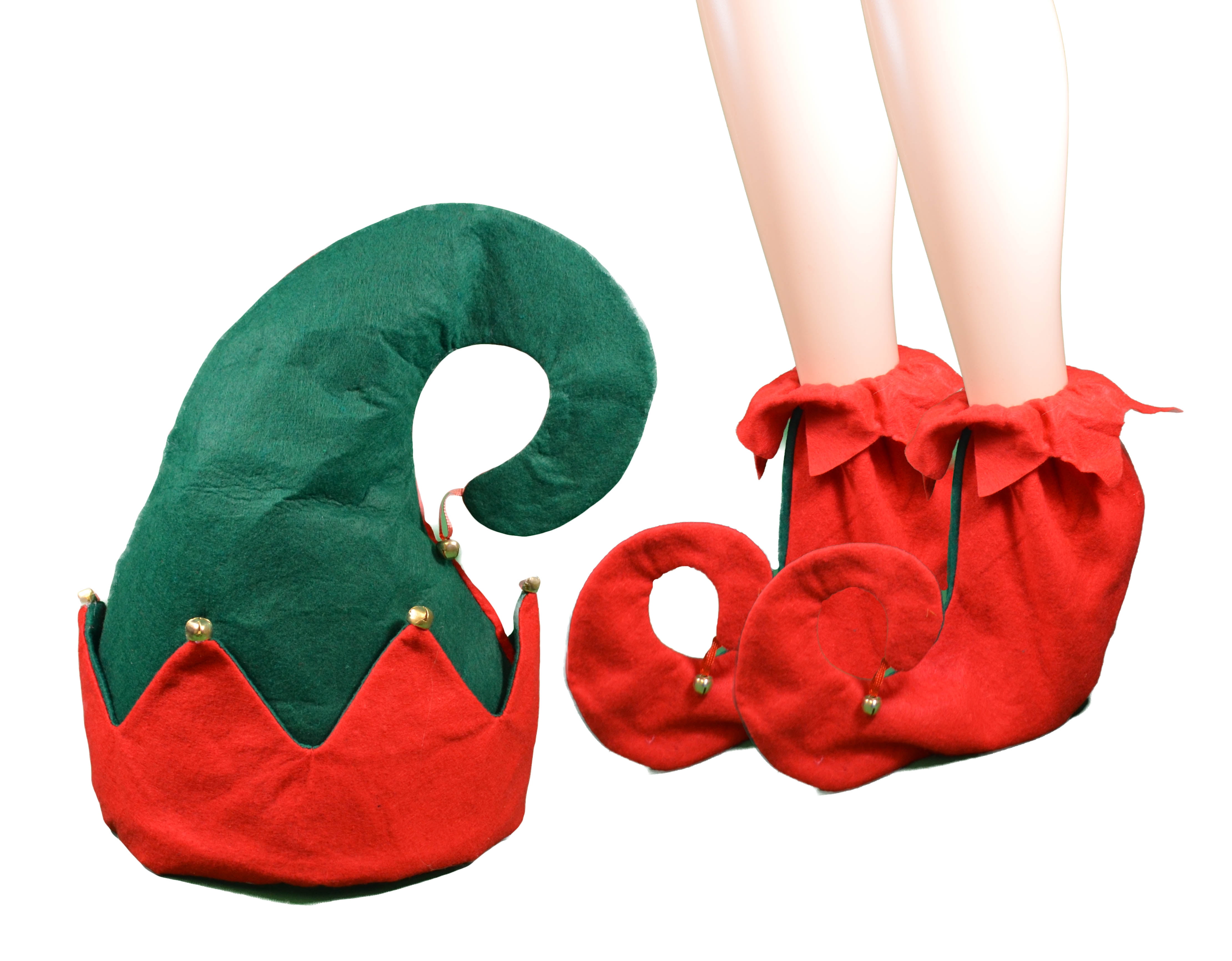 Holiday Time ELF SLIPPERS Kids Size 2/3   Red Green & Yellow W Jingle Bells 