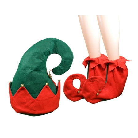 Christmas Holiday Elf Costume 3pc Set Hat and Shoes with Jingle Bells
