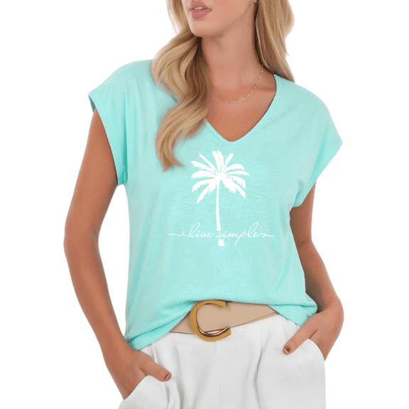 Cozymy Women's Boho Palm Tree Live Simple V-Neck Sleeveless T-Shirt Inspirational Casual Tank