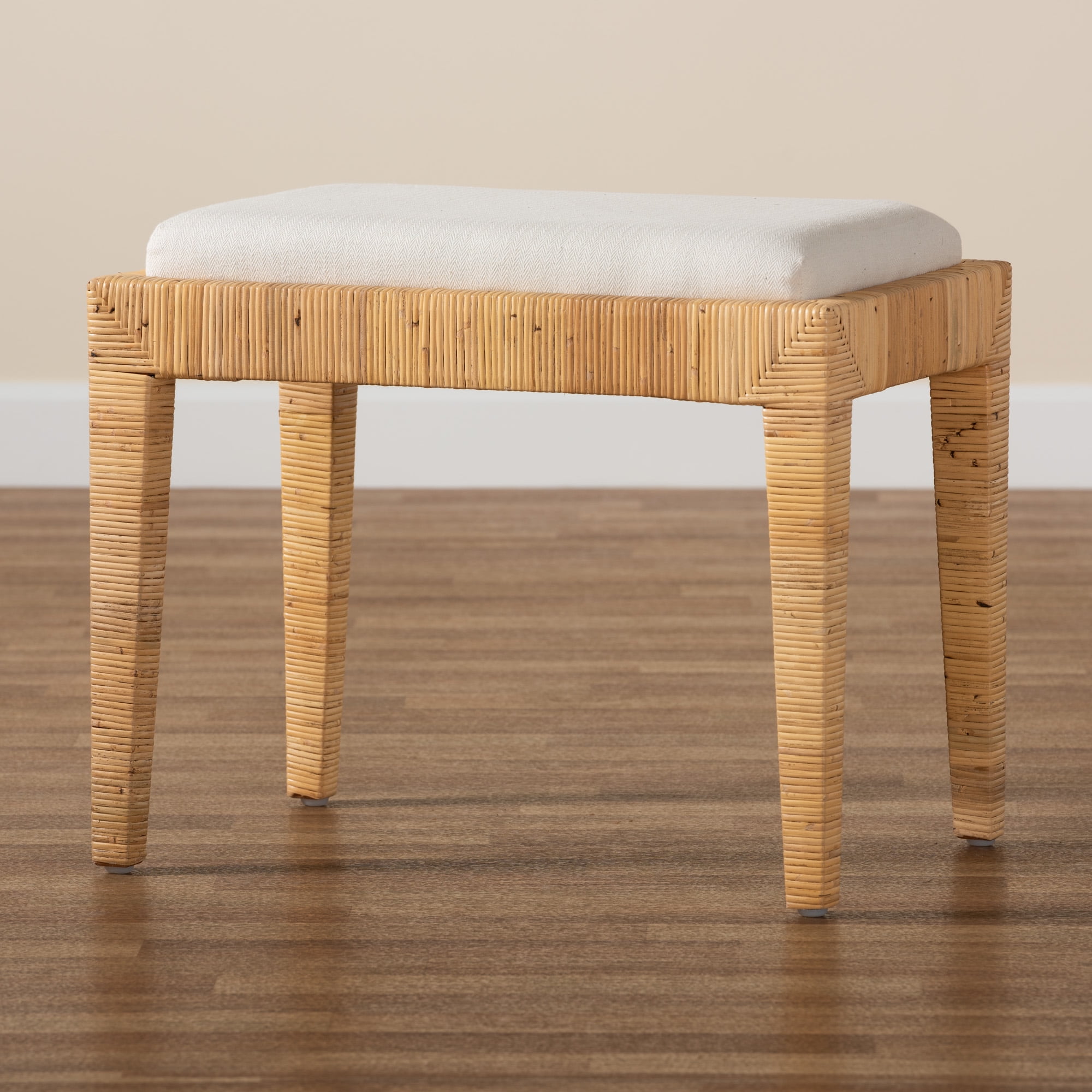 bali & pari Sofia Rattan and Mahogany wood BOHO Ottoman, Natural Brown