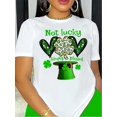 thumbnail image 1 of St. Patrick's Day Lucky Charm Women's T-shirt-Casual Short Sleeve, Round Neck, Four-Leaf Clover with Heart Pattern, 1 of 6