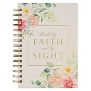Christian Art Gifts Journal w/Scripture for Women Walk by Faith 2 Corinthians 5:7 Bible Verse Floral 192 Ruled Pages, Large Hardcover Notebook, Wire Bound