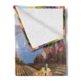 thumbnail image 2 of Winery Soft Flannel Fleece Blanket, Countryside Landscape Vineyard Agriculture Winemaking Season Grapes in Farm Print, Cozy Plush for Indoor and Outdoor Use, 60" x 80", Blue Yellow, by Ambesonne, 2 of 5
