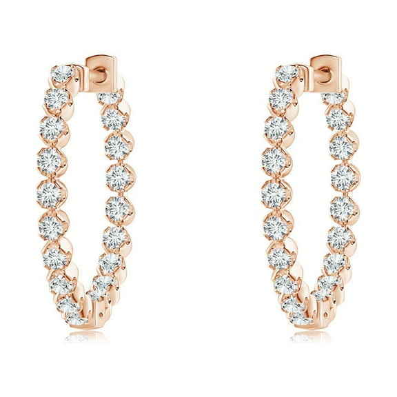 ANGARA Natural Diamond Hoop Earrings in 14K Rose Gold for Women (Size-1.4mm| Color-G| Clarity-VS2) | April Birthstone, Anniversary, Jewelry Gift for Women | Natural Diamond Earrings
