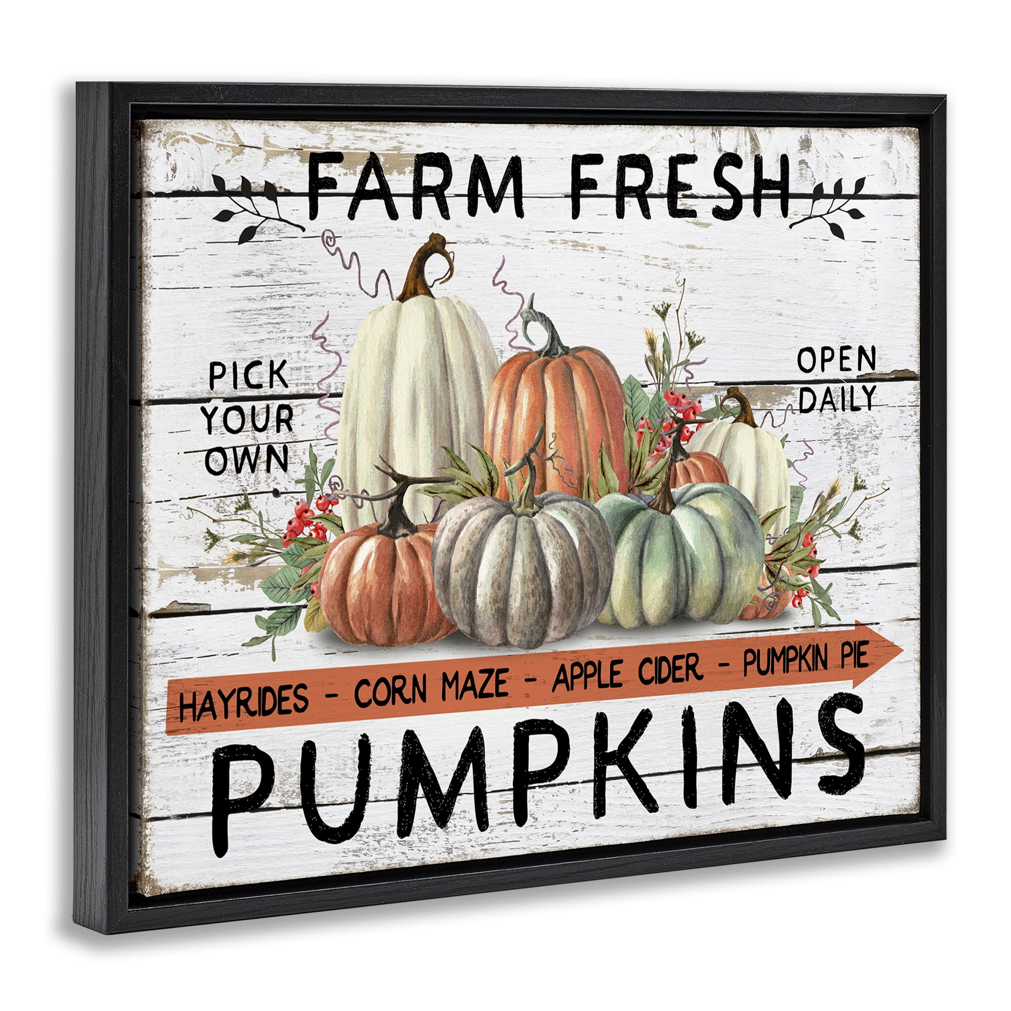 Stupell Industries Fresh Pumpkin Mound Holiday Painting Black Floater Framed Canvas Art Prints Wall Art, 31 x 25