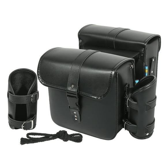 Unique Bargains Pair Motorbike Saddlebag Side Tool Bags Cycling Luggage Bag Waterproof Faux Leather Black