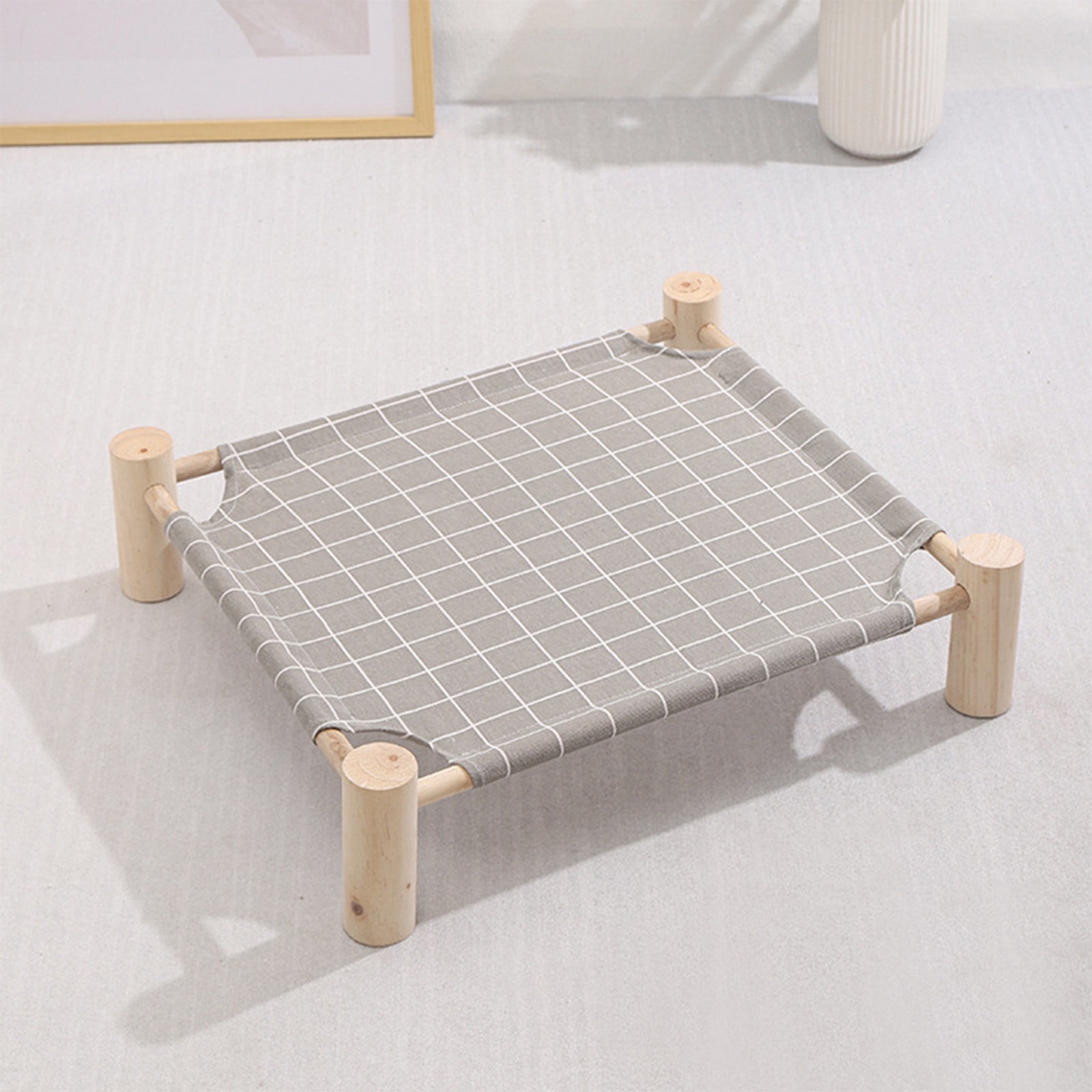 onlyliua Elevated Wooden Suspended Dog Bed Foldable Outdoor Indoor Raised Cool Pet Lounger With Breathable Canvas Detachable Frame For Small Dogs And Cats Portable Travel Pet Bed