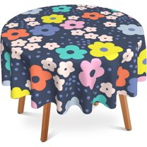 Groovy Daisy Dots 60 Inch Round Tablecloth,Retro Hippie Floral Table Cloth Waterproof Stain and Wrinkle Resistant Circle Table Cover for Kitchen Dining Picnic Camping Indoor Outdoor Decor
