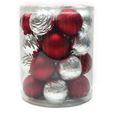 holiday time christmas ornaments red silver 60mm shatterproof ornament set of 26 - Red And Silver Christmas Decorations holiday time christmas ornaments red silver 60mm shatterproof ornament set of 26 - Red And Silver Christmas Decorations