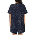 thumbnail image 3 of Lsque Copper-Gold Gloss Outline Navy Dark Blue Women's Short-Sleeved Pajama Set - 2 Piece Soft and Lightweight Sleepwear Set-Small, 3 of 9