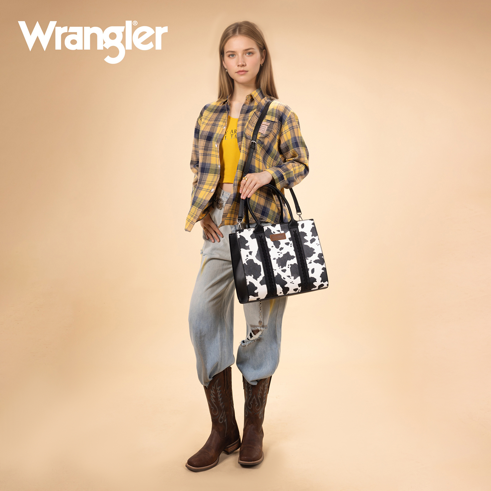 Wrangler Purses for Women Large Work Tote Bags with Strap Vintage Top-Handle Handbags, Cow-Black