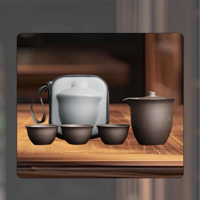 Juego de té de viaje con bolsa de transporte, elegante y ligero juego de tetera china de kungfu con tazas de té para regalo de cumpleaños, oficina o Color sólido