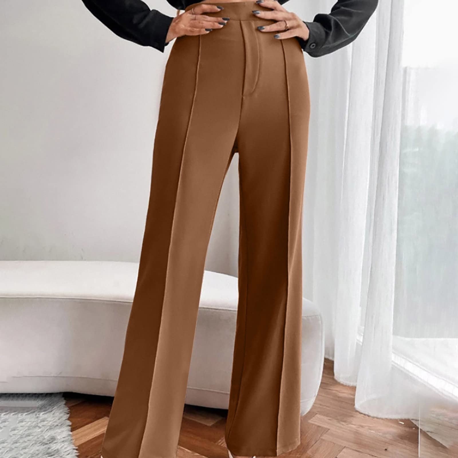 Womens Formal Pants Straight Leg High Waisted Business Causal Pants for Women Butt Lifting Solid Trousers Walmart
