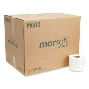 Morcon Tissue Morsoft Controlled Toilet Paper, Septic Safe, 2-Ply, White, 3.9" x 4", 600 Sheets/Roll, 48 Rolls/Carton -MORM600