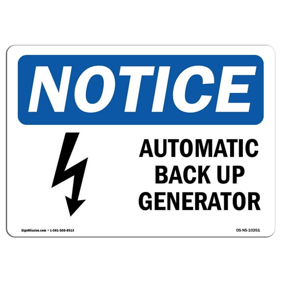 OSHA Notice Sign - Automatic Back Up Generator | Plastic Sign | Protect Your Business, Construction Site, Warehouse & Shop Area | Made in the USA