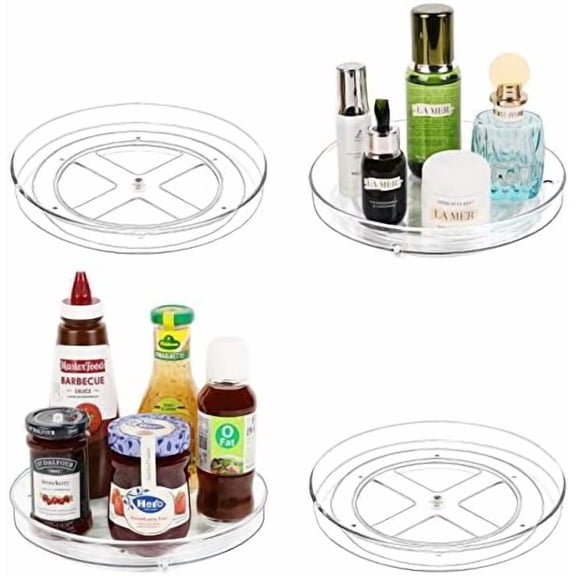 4 Pack Lazy Susan Organizer, 9 Inch Clear Lazy Susan Turntable for Cabinet, BPA-Free Plastic Rotating Spice Rack for Kitchen, Pantry, Refrigerator, Bathroom, Dresser, Table, Countertop