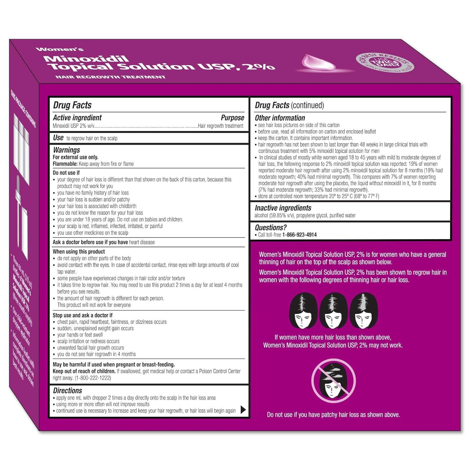 Minoxidil Women's 2% Solution 3 Pack, 2oz Tincture Bottle (3 Month Supply) Clinically Proven to Regrow Hair, Topical Solution 2%, Hair Thinning Treatment