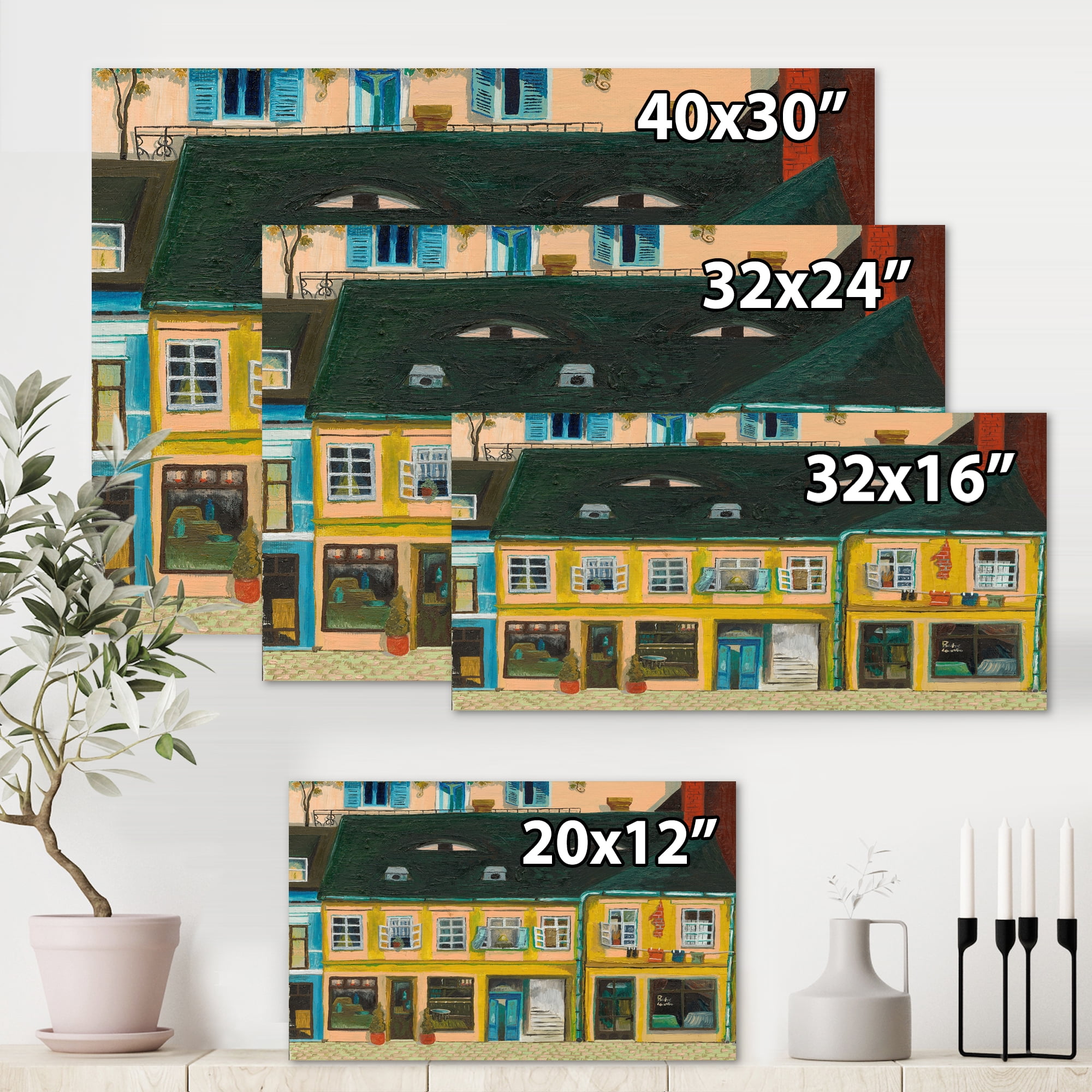 Designart ' Abstract Yellow Facade of Houses In Street In Paris ' French Country Canvas Wall Art Print