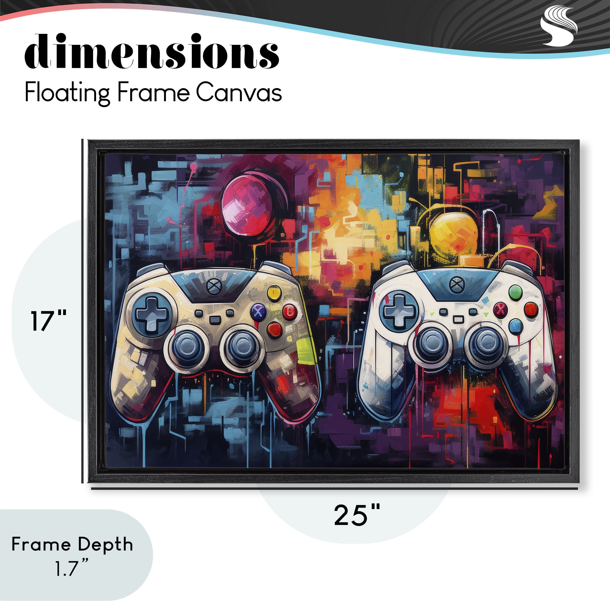 Stupell Industries Double Controller Modern Gamer Black Framed Floater Canvas Wall Art, design by Lazar Studio