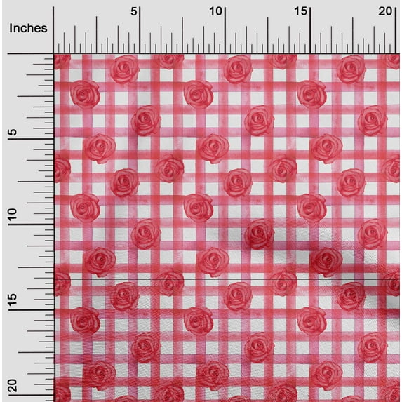 oneOone Velvet Red Fabric Check,Cyclamen & Rose Floral Sewing Craft Projects Fabric Prints By Yard 58 Inch Wide