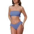 thumbnail image 4 of INSPIRE CHIC Women's Bandeau Drawstring Side Tie Ribbed Bikini Sets, 2 Piece Strapless Top Triangle Bottom Swimwear Bathing Suits Large Light Blue, 4 of 5