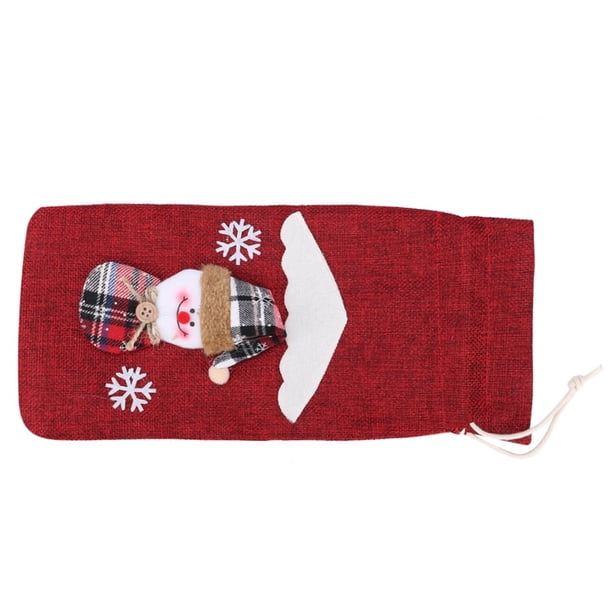 Cute Red Wine Bottle Cover Drawstring Bag Christmas Home Decoration