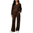 thumbnail image 3 of Atkumj Womens 2 Piece Sweatsuits Sets Stylish Half Zip Stand Collar Sweatshirts and Drawstring Straight Leg Sweatpants Tracksuit Set Casual Solid Color Fall Sets for Women with Pockets S, 3 of 5