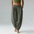 thumbnail image 2 of Horkkom Casual Pants for Women Cotton Elastic Waist Cuffed Pants Solid Color Loose Comfy Pants with Pockets L, 2 of 6