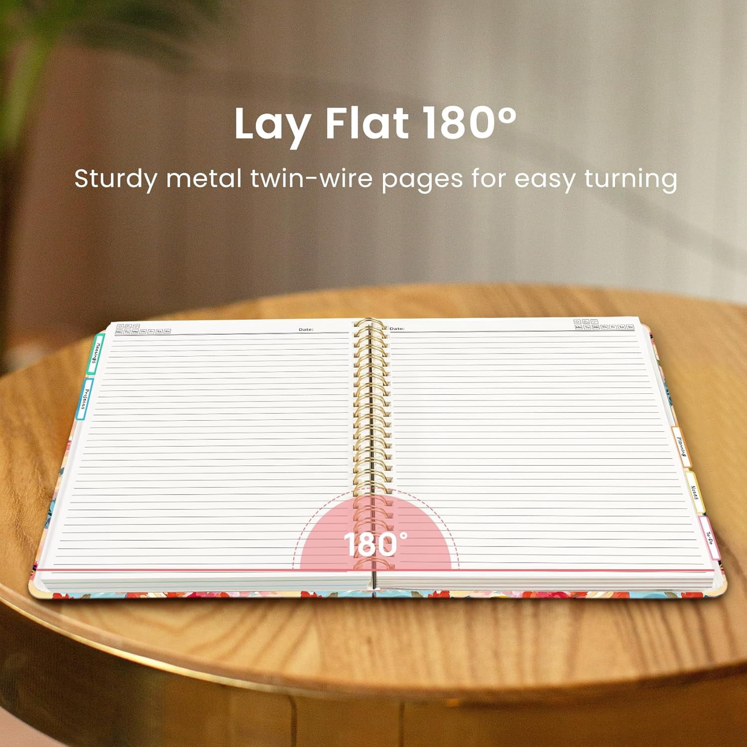 8.5"×11" Pastel Garden Hardcover 5-Subject Spiral Notebook, College Ruled with Dividers & Tabs, 280 Pages for Study & Office