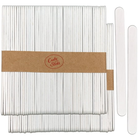 CraftySticks- 100 Pack 4.5 Inch White Painted Popsicle Sticks, Wood Craft Sticks for Crafts, Learning and STEM Basics