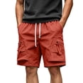 thumbnail image 2 of COSFO Casual Men Shorts Cargo Work Red Shorts with Pockets Stretch Relaxed Fit Drawstring Elastic Waist Shorts, 2 of 9