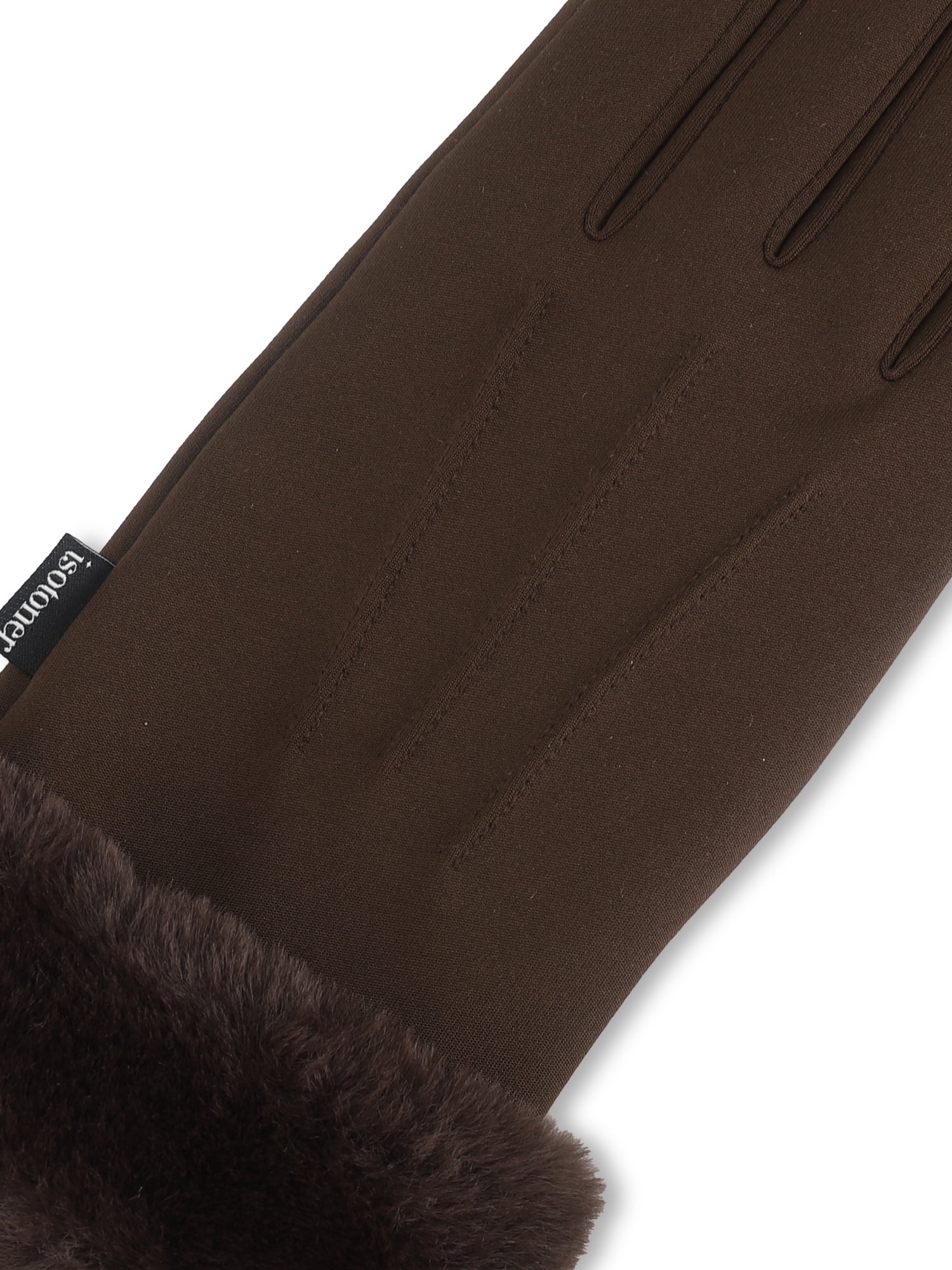 Isotoner Women's Ultraplush Spandex Gloves with Faux Fur Cuff, Brown, L/XL