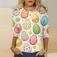 thumbnail image 2 of Womens Easter T Shirt Crew Neck Print Quarter Sleeve Rugby Shirt for Women,Hot Pink,L, 2 of 4