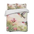 thumbnail image 2 of Quilts Full Size, Hummingbird Red Floral Soft Comforter Bedding Set for Bed, Rustic Botanical Green Ombre Lightweight Quilted Bedspread with Pillow Cover(2 Pieces) for All Season, 78x90 Inch, 2 of 6