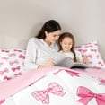 thumbnail image 4 of Manfei Pink Gingham Bow Queen Comforter Set for Girls, Cute Ribbon Bows Bedding Comforter Set, Pink Reversible, 3pcs, 4 of 6