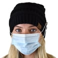thumbnail image 3 of C.C Soft Stretch Cable Knit Side Epoxy Button for Mask Beanie Skully, Black, 3 of 8