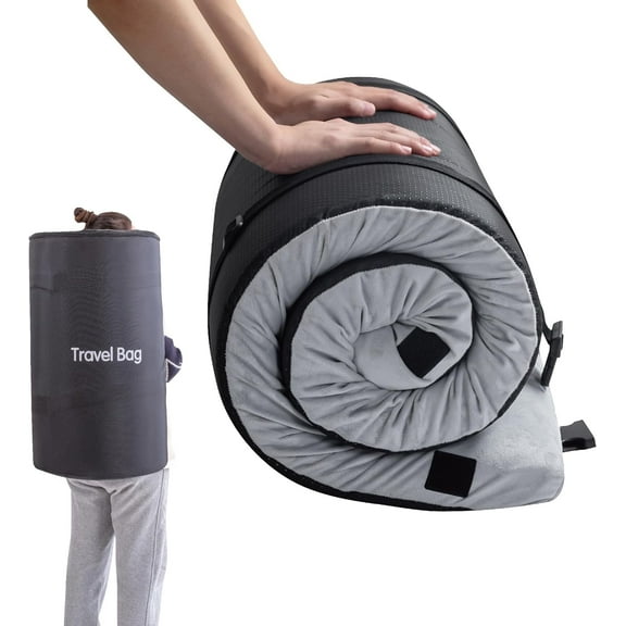 Memory Foam Camping Mattress 2.5 inch, Single Portable Roll Up Camping Sleep Topper with Waterproof and Non-Slip Bottom, Camping Car Mat with Travel Bag, 75"×30"×2.5", Grey