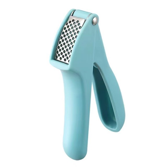 Household garlic puree tool, garlic press, magic tool, kitchen large garlic peeler, garlic paste, garlic pounding, stainless steel manual garlic (blue)