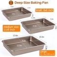 thumbnail image 3 of Barlket Rectangle Cake Pan 3-Pieces, Deep Baking Pans Set, Nonstick Roasting Pans Set for Thanksgiving Christmas, 9/11/13 Inch, Toaster Oven Tray Bakeware Set, Lasagna Pan Deep Size, Heavy Duty, Gold, 3 of 8