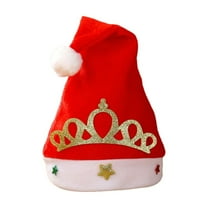 Wadada Red Santa Hat Plush Christmas Hat with Princess Crown Xmas Party Hats Women New Year Festival Cap