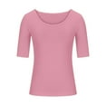 thumbnail image 4 of JGGSPWM Women's Crop Tops Basic Scoop Neck 3/4 Sleeve T-Shirt V Neck Half Sleeve Tees Slim Fit Pink L, 4 of 6