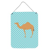 Caroline's Treasures BB7991DS1216 Arabian Camel Dromedary Blue Check Wall or Door Hanging Prints, 12x16, multicolor