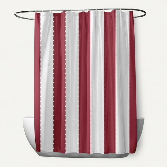 Simply Daisy 70" W x 73" H Stitch in Time Stripes Print Polyester Shower Curtain, Red