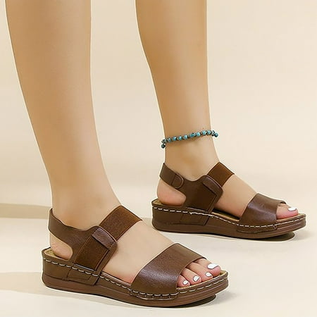 

Vedolay Summer Sandal Flats for Women Round Toe Low Heel Sandals Fashion Splicing Dress Shoes for Women Khaki 7