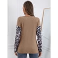 thumbnail image 3 of Color Block Leopard Print Long Sleeve Ribbed Knit Sweater for Women, 3 of 3