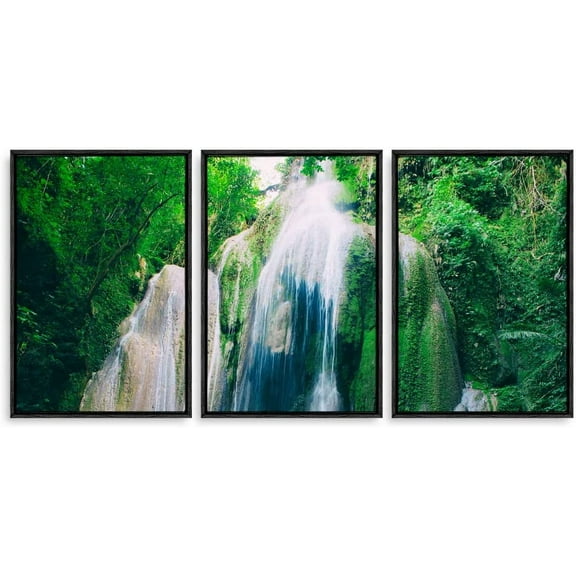 IDEA4WALL 3 Piece Framed Canvas Wall Art for Living Room, Bedroom Waterfall in Deep Forest of Croatia Canvas Prints for Modern Home Decoration Ready to Hang