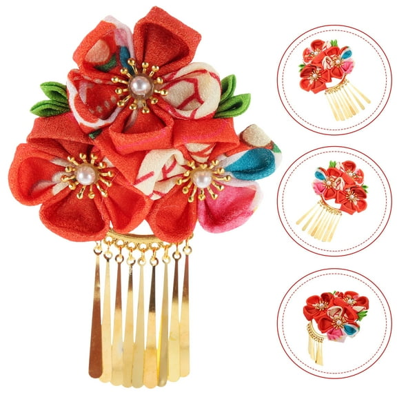 HAMPPLIES 1Pack Flower Tassel Hairpin Red Tassel for Women's Kimono Outfit